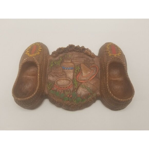 Orna Wood 1940's Double Pipe Holder Southwest Mexican Design Straw Shoes - Picture 1 of 7